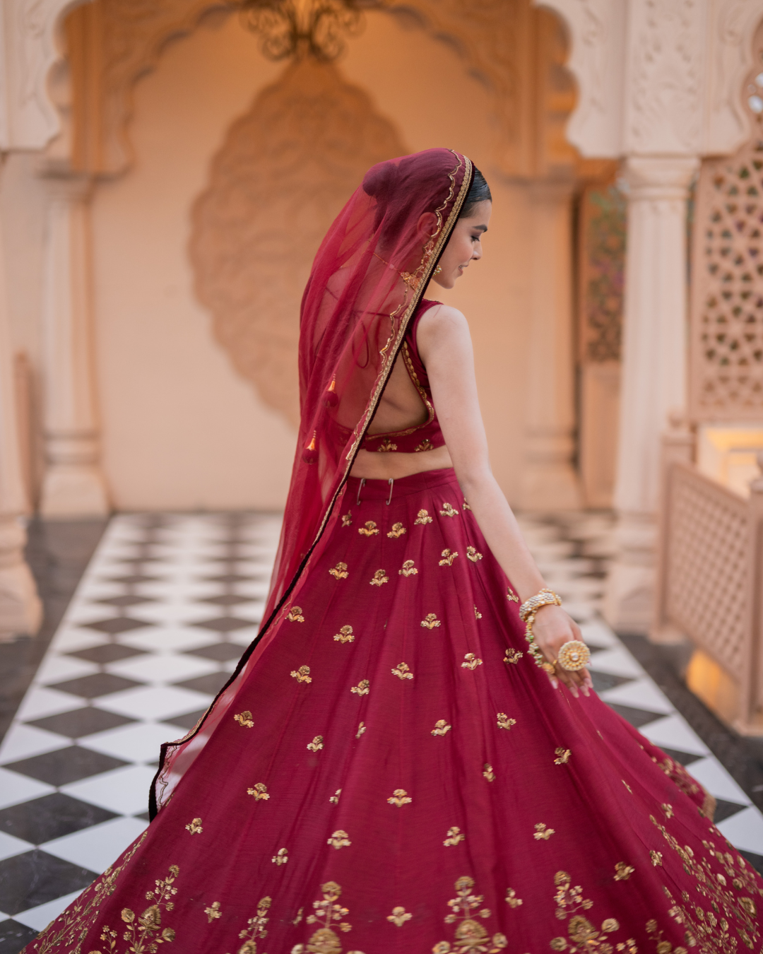 Esha Koul -  Maroon lehenga set From Mirror