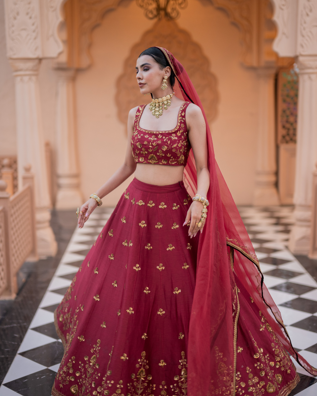 Esha Koul -  Maroon lehenga set From Mirror