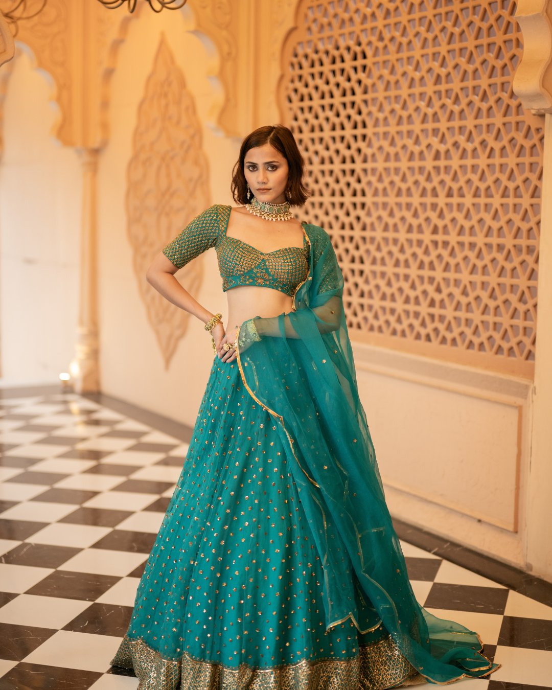 Esha Koul - Teal green lehenga set From Mirror