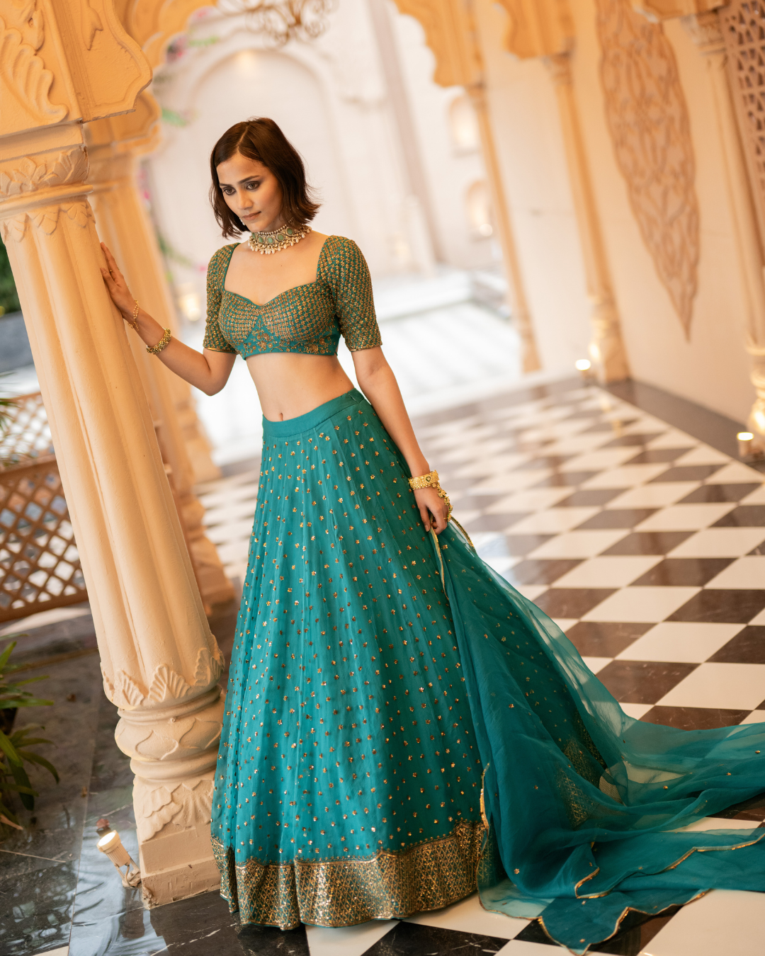 Esha Koul - Teal green lehenga set From Mirror