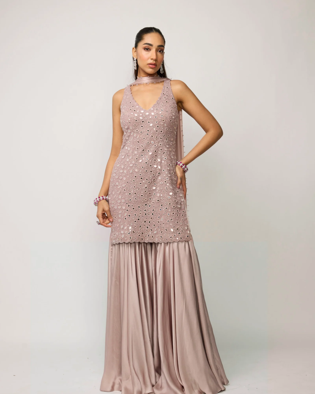Vvani Vats - Ash Pink Satin Sharara Set From Ziya