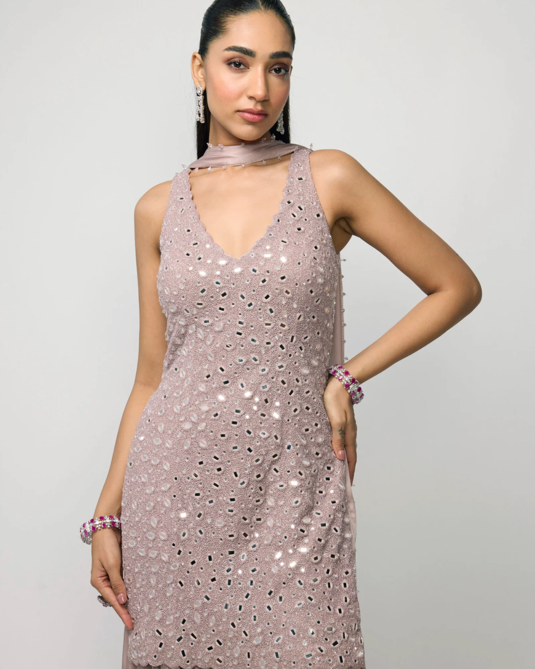 Vvani Vats - Ash Pink Satin Sharara Set From Ziya