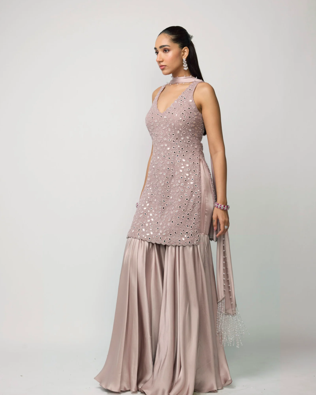 Vvani Vats - Ash Pink Satin Sharara Set From Ziya