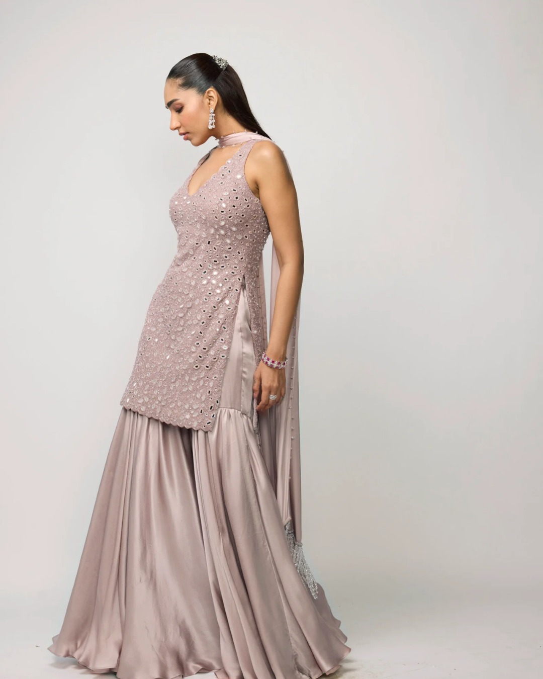 Vvani Vats - Ash Pink Satin Sharara Set From Ziya