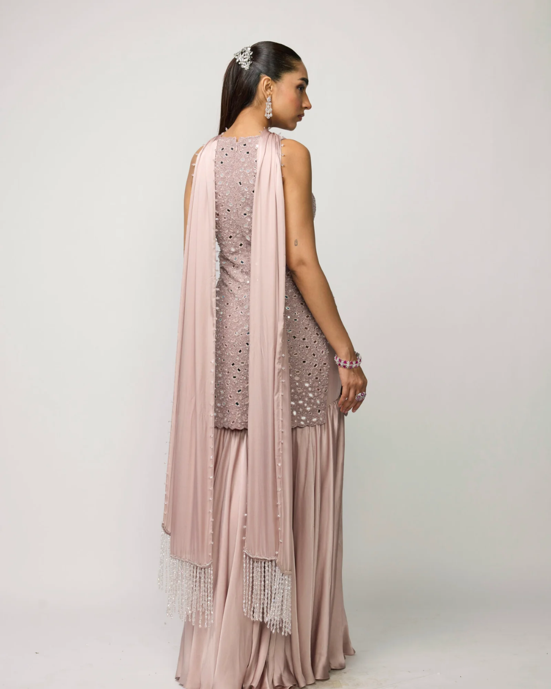 Vvani Vats - Ash Pink Satin Sharara Set From Ziya