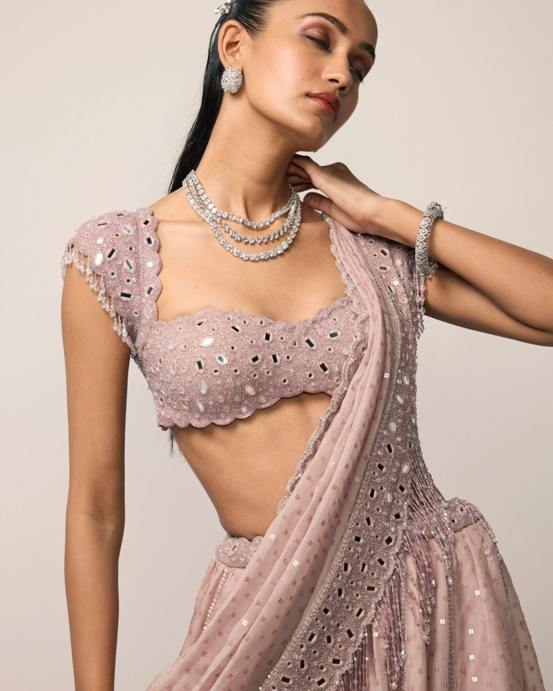 Vvani Vats - Ash Pink Sequins Embroidered Lehenga Set From Ziya
