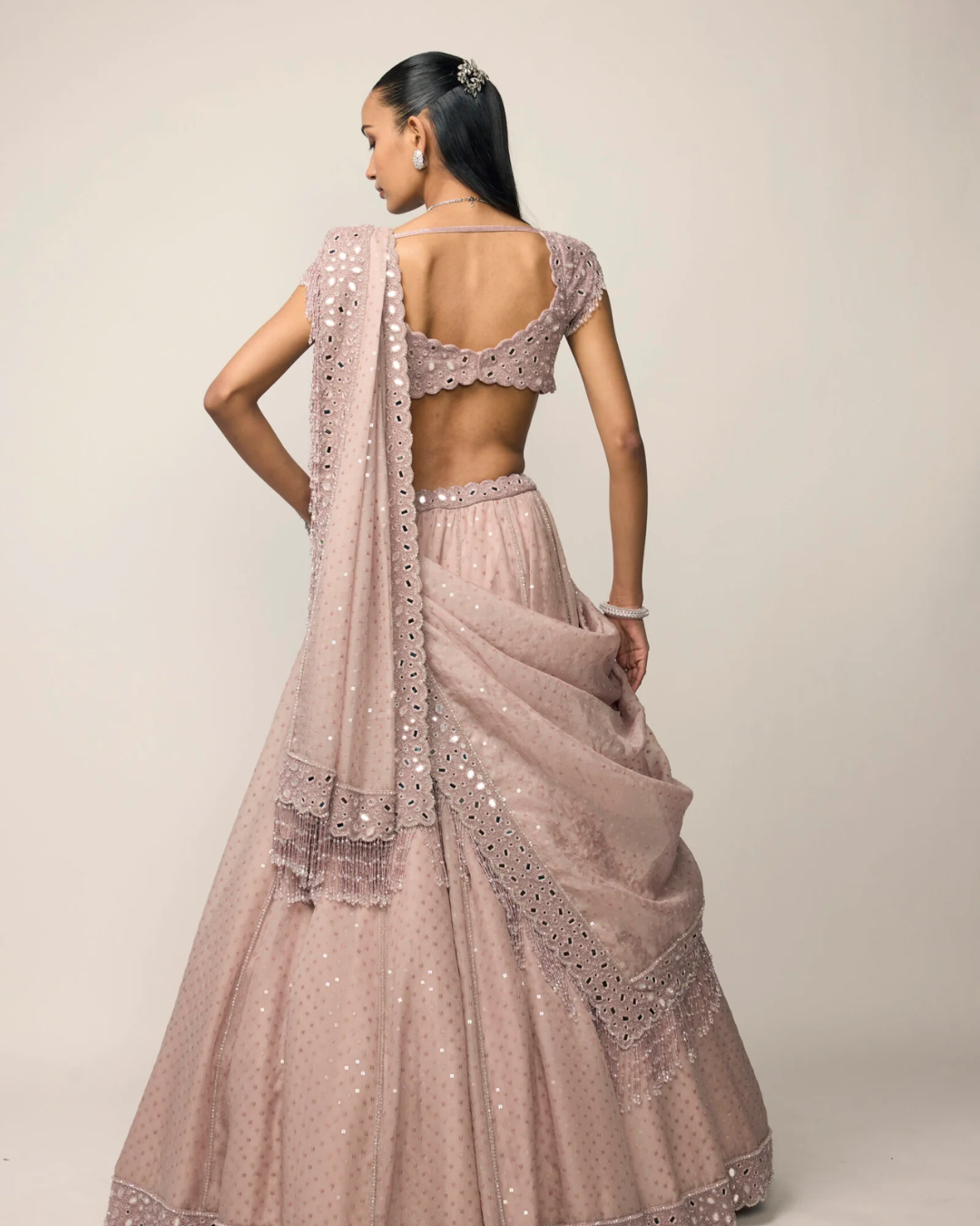Vvani Vats - Ash Pink Sequins Embroidered Lehenga Set From Ziya