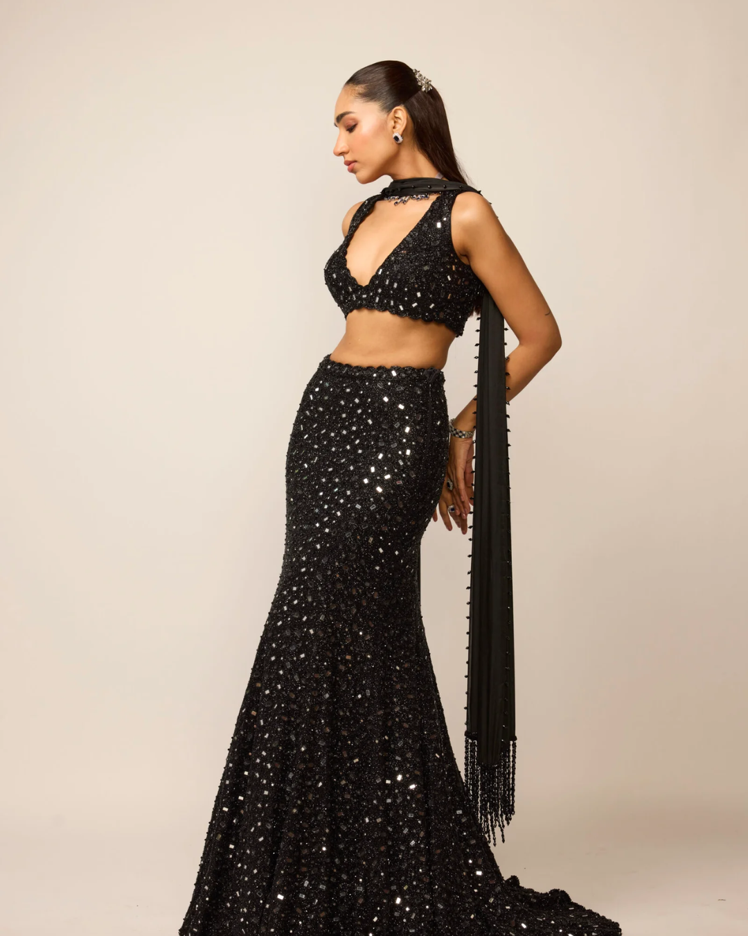Vvani Vats - Black Fishcut Lehenga Set From Ziya
