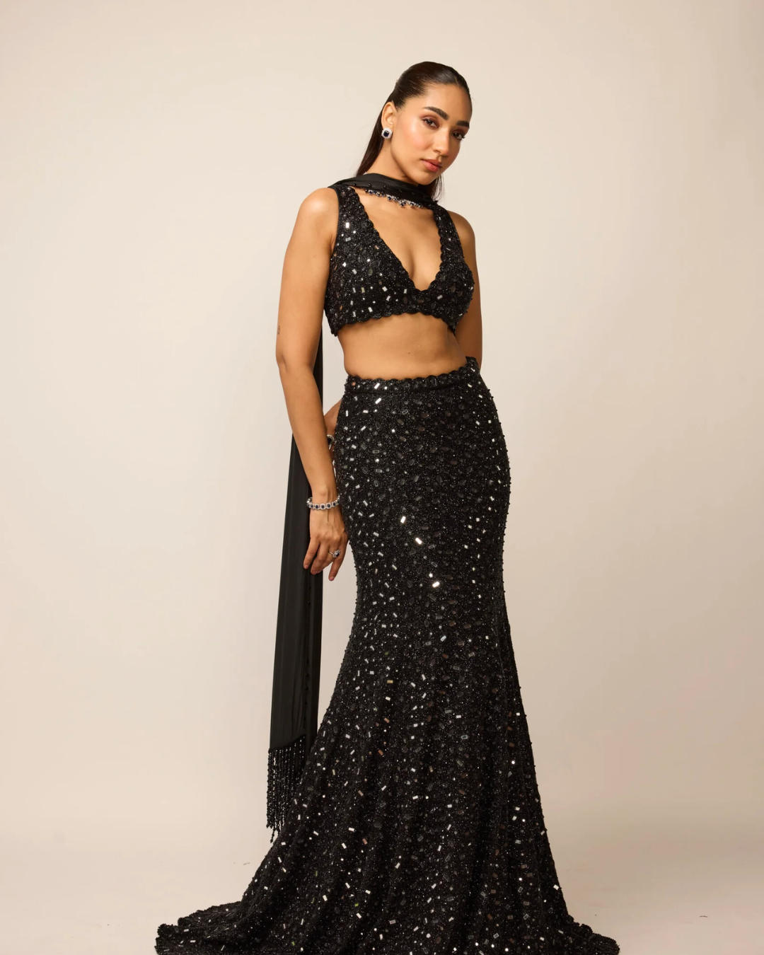 Vvani Vats - Black Fishcut Lehenga Set From Ziya