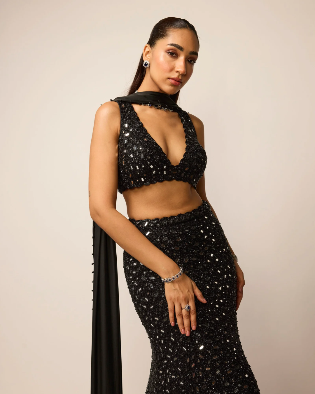 Vvani Vats - Black Fishcut Lehenga Set From Ziya