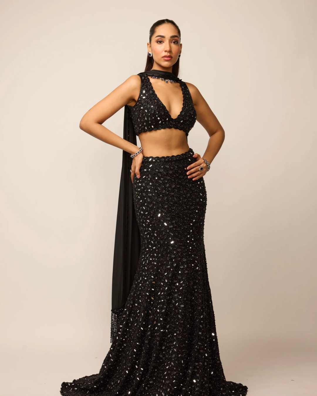 Vvani Vats - Black Fishcut Lehenga Set From Ziya