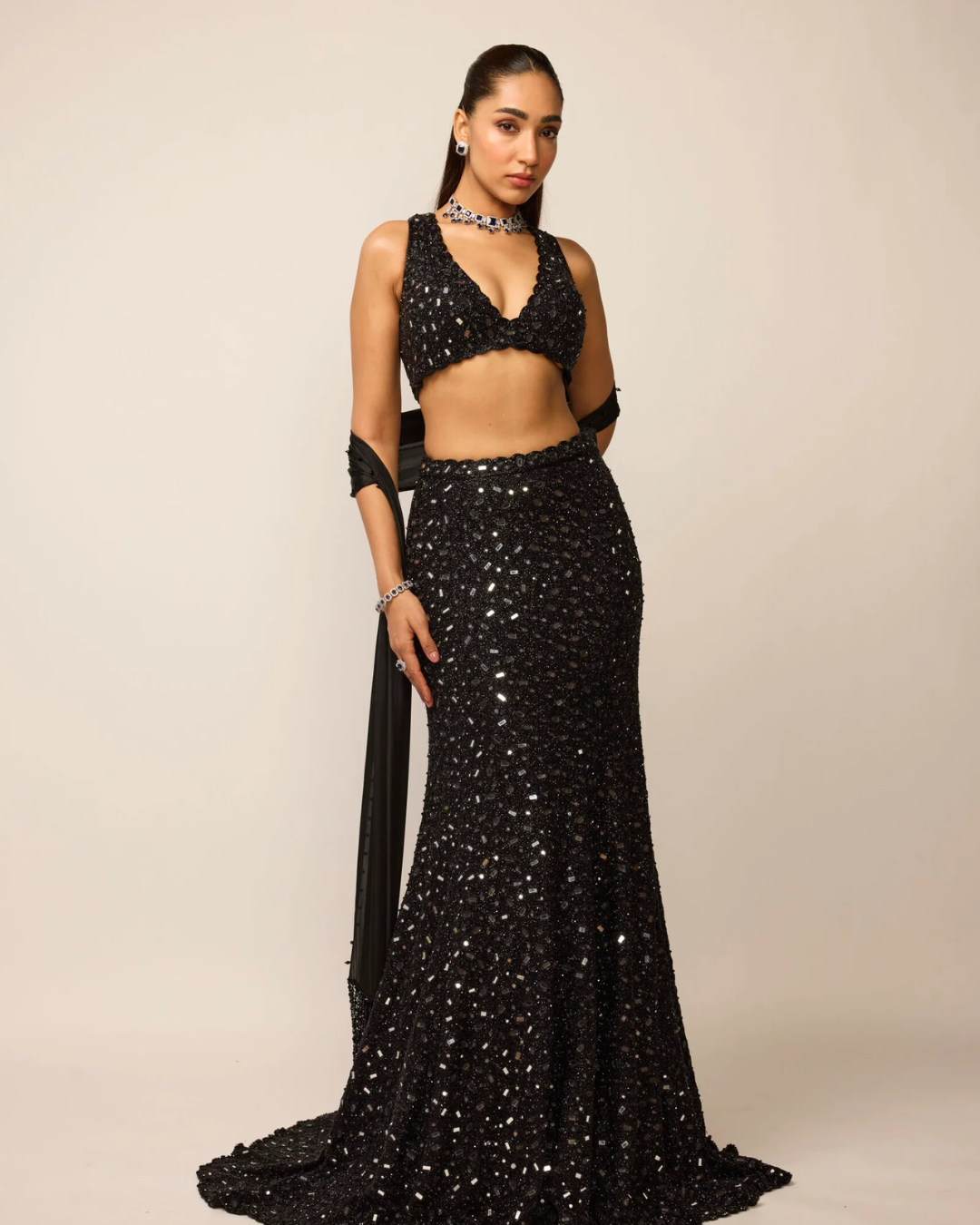 Vvani Vats - Black Fishcut Lehenga Set From Ziya