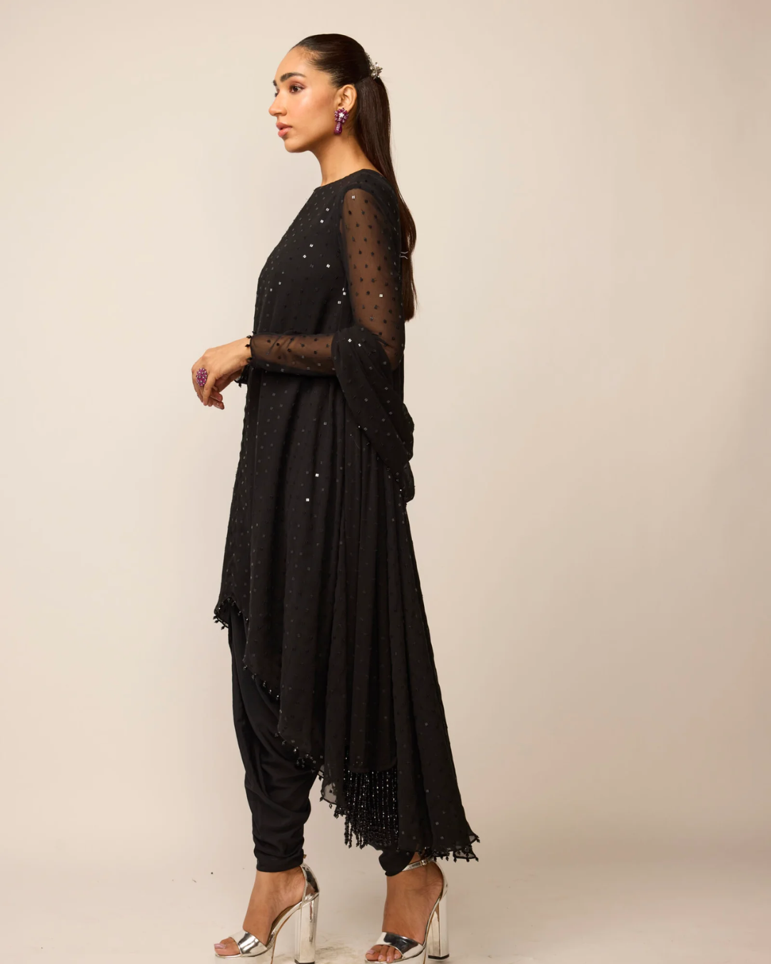Vvani Vats - Black Georgette Kurta Set From Ziya