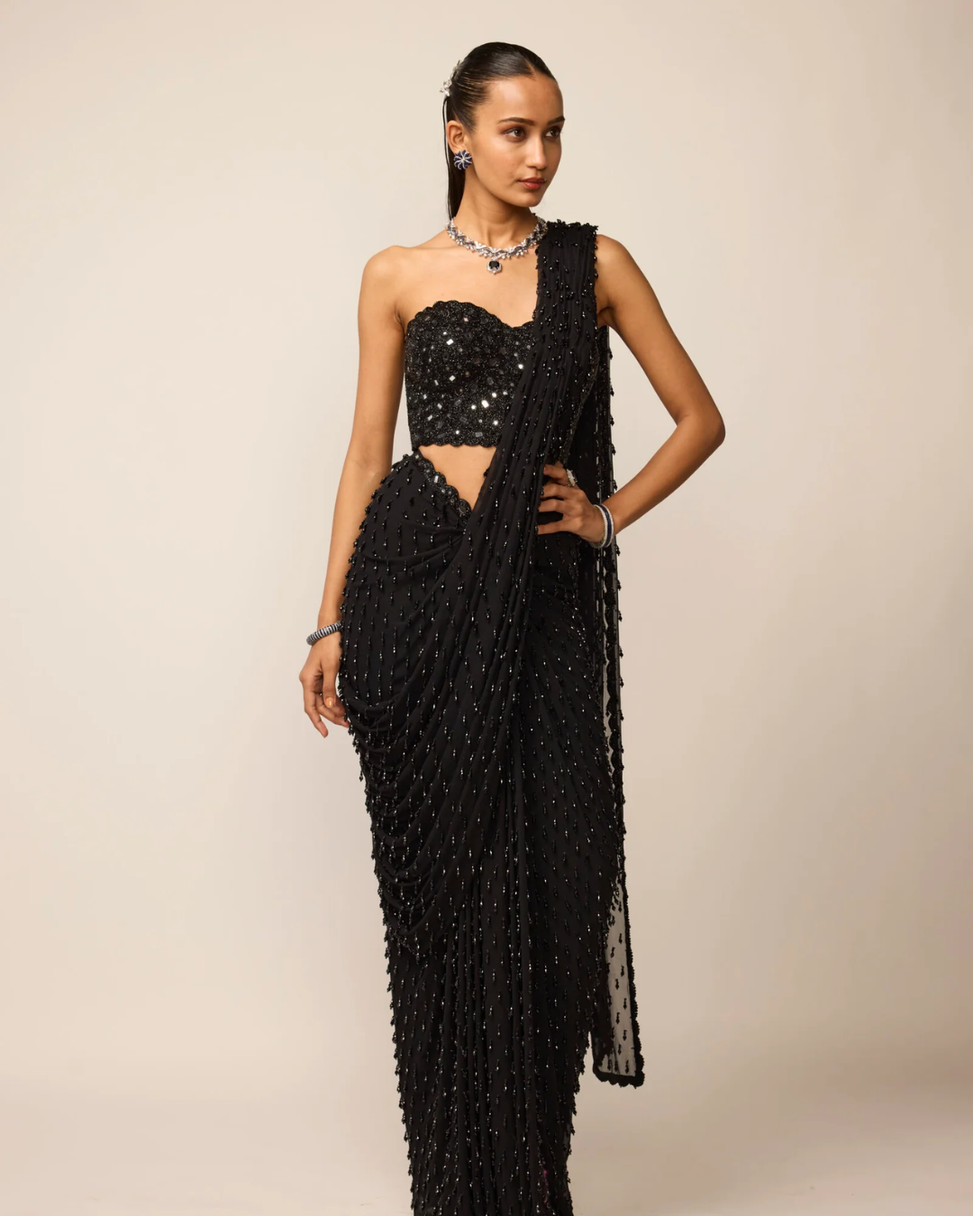 Vvani Vats - Black Single Drop Saree Set From Ziya