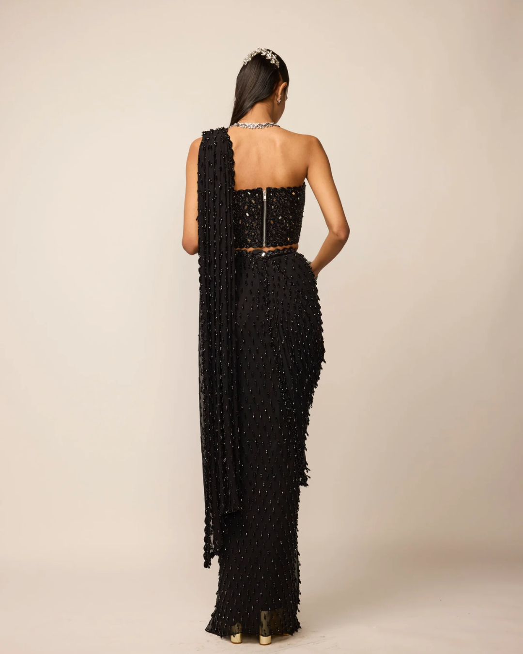 Vvani Vats - Black Single Drop Saree Set From Ziya