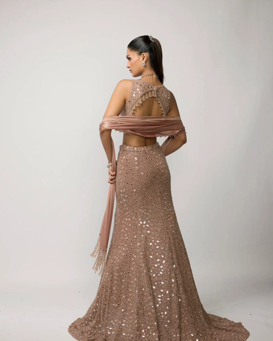 Vvani Vats - Bronze Rosé Fishcut Lehenga Set From Ziya