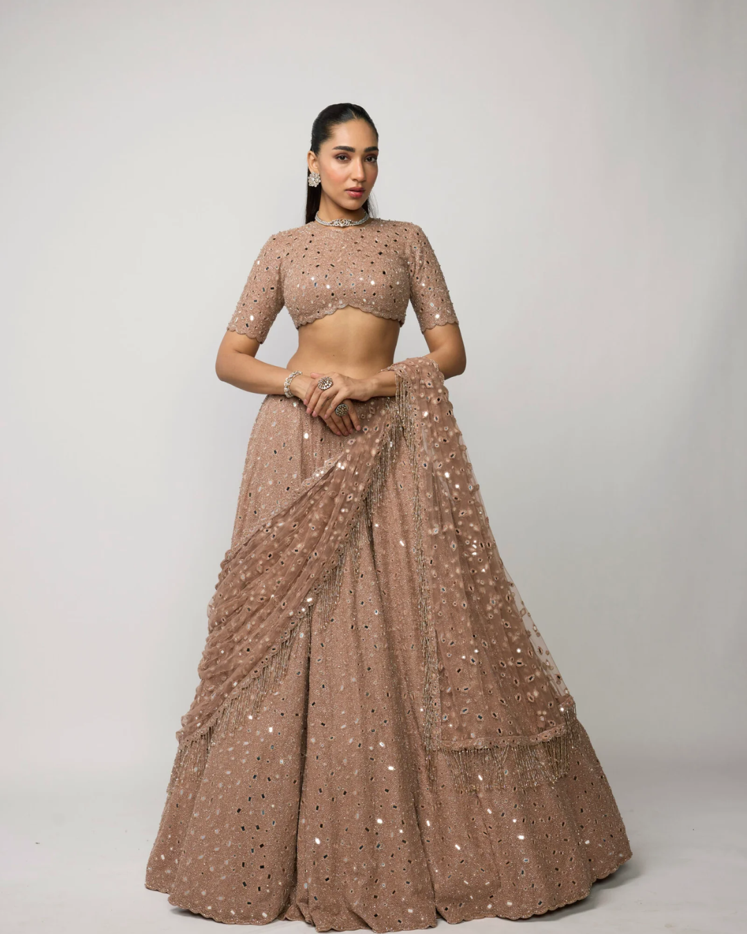 Vvani Vats - Bronze Rosé Lehenga Set From Ziya