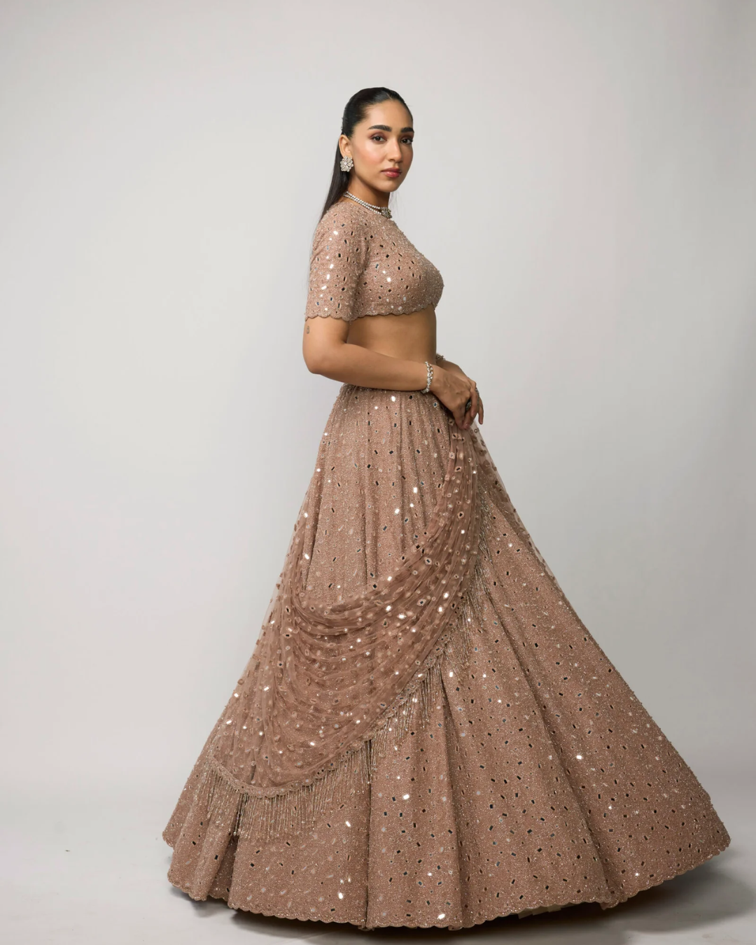 Vvani Vats - Bronze Rosé Lehenga Set From Ziya