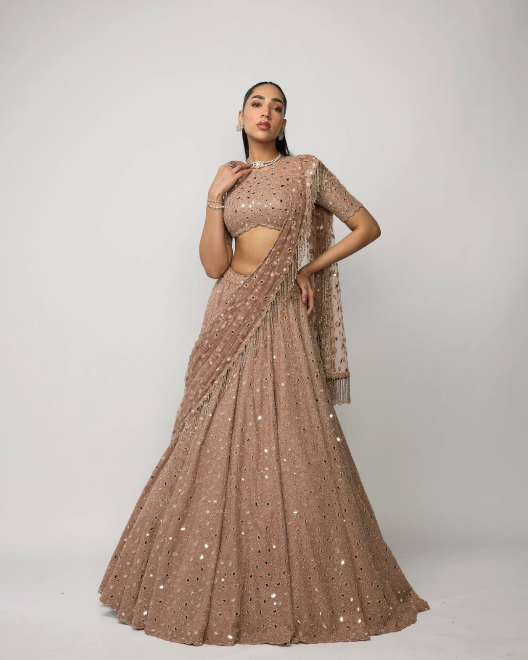 Vvani Vats - Bronze Rosé Lehenga Set From Ziya