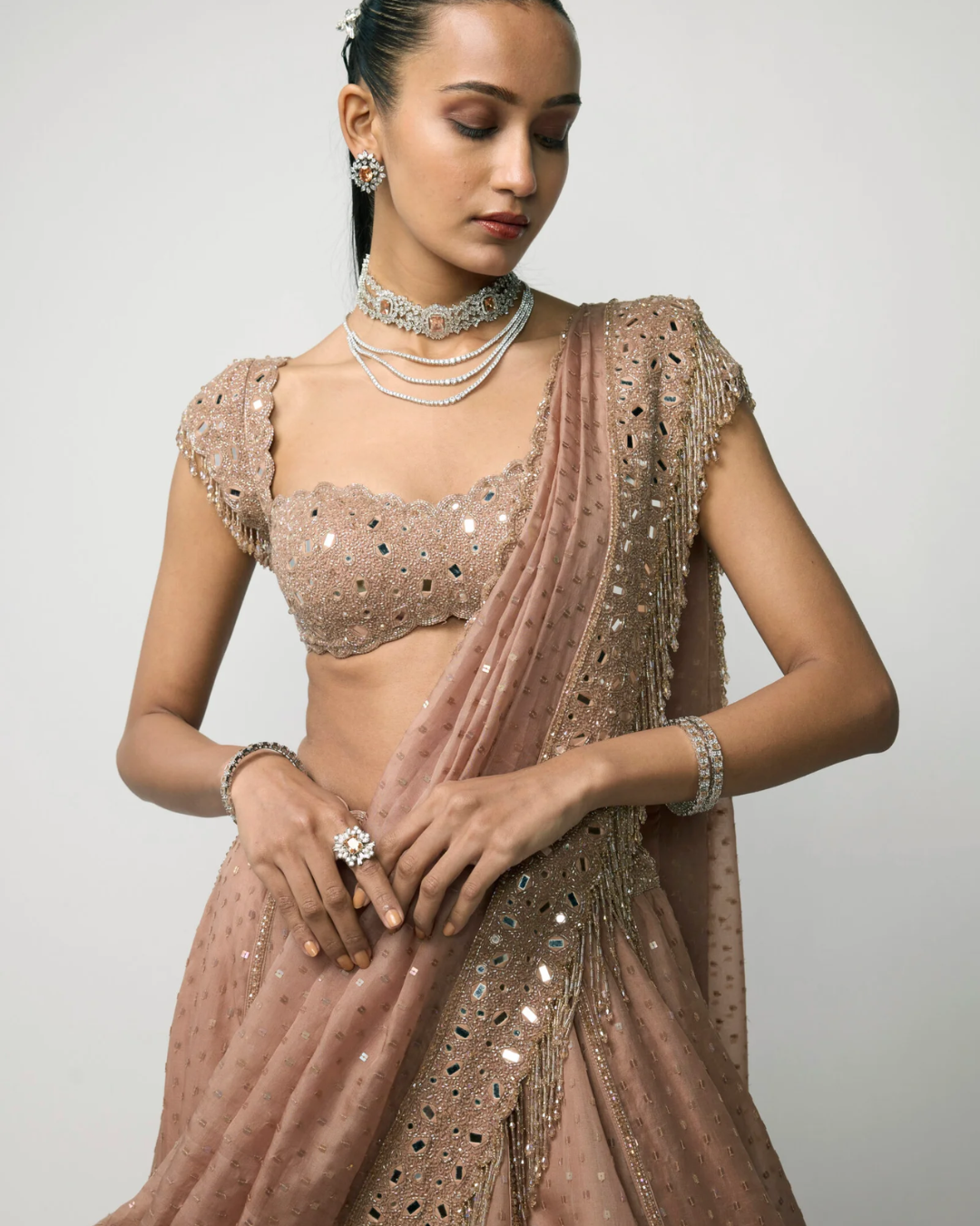 Vvani Vats - Bronze Rosé Sequins Embroidered Lehenga Set From Ziya