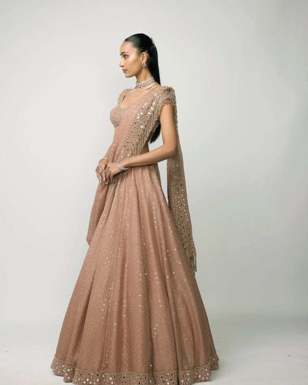 Vvani Vats - Bronze Rosé Sequins Embroidered Lehenga Set From Ziya