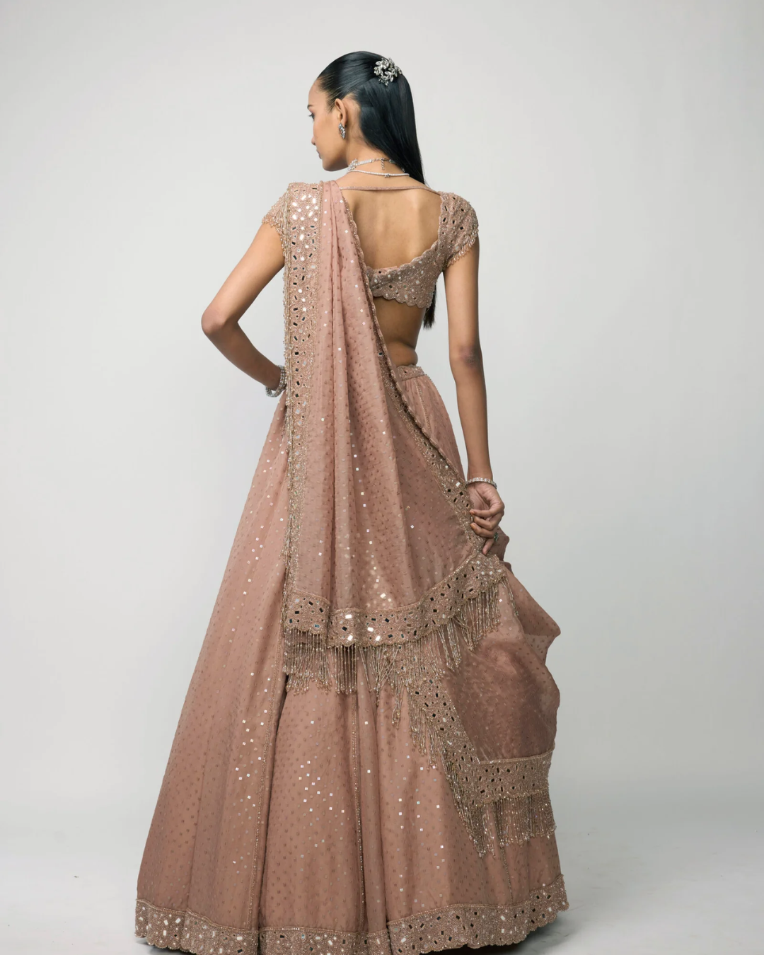 Vvani Vats - Bronze Rosé Sequins Embroidered Lehenga Set From Ziya