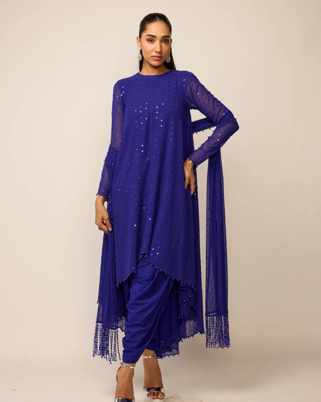 Vvani Vats - Cocktail Blue Dhoti Kurta Set From Ziya