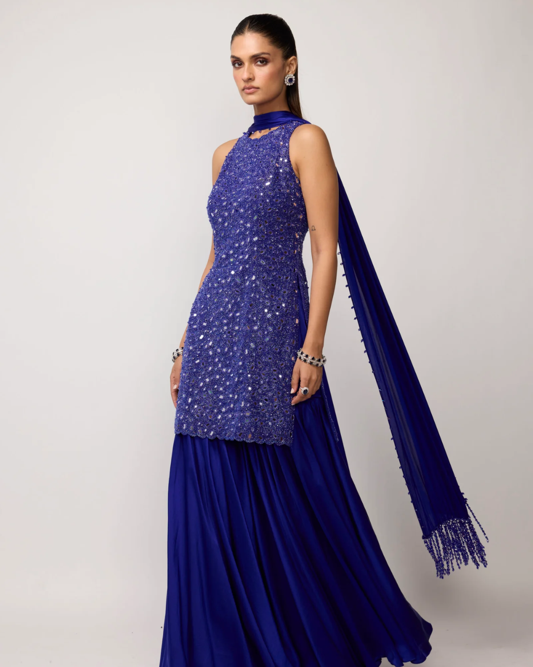 Vvani Vats - Cocktail Blue Satin Sharara Set From Ziya