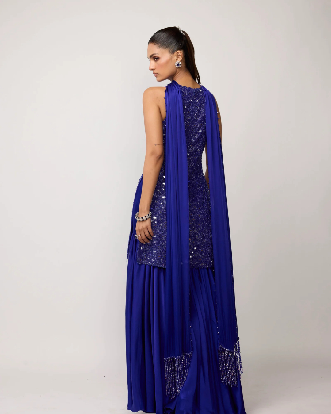 Vvani Vats - Cocktail Blue Satin Sharara Set From Ziya