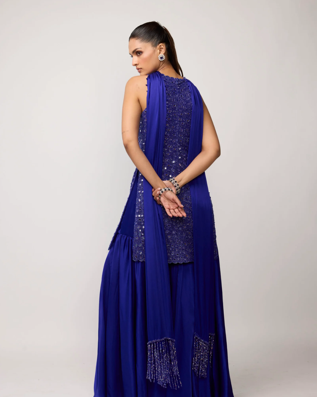 Vvani Vats - Cocktail Blue Satin Sharara Set From Ziya