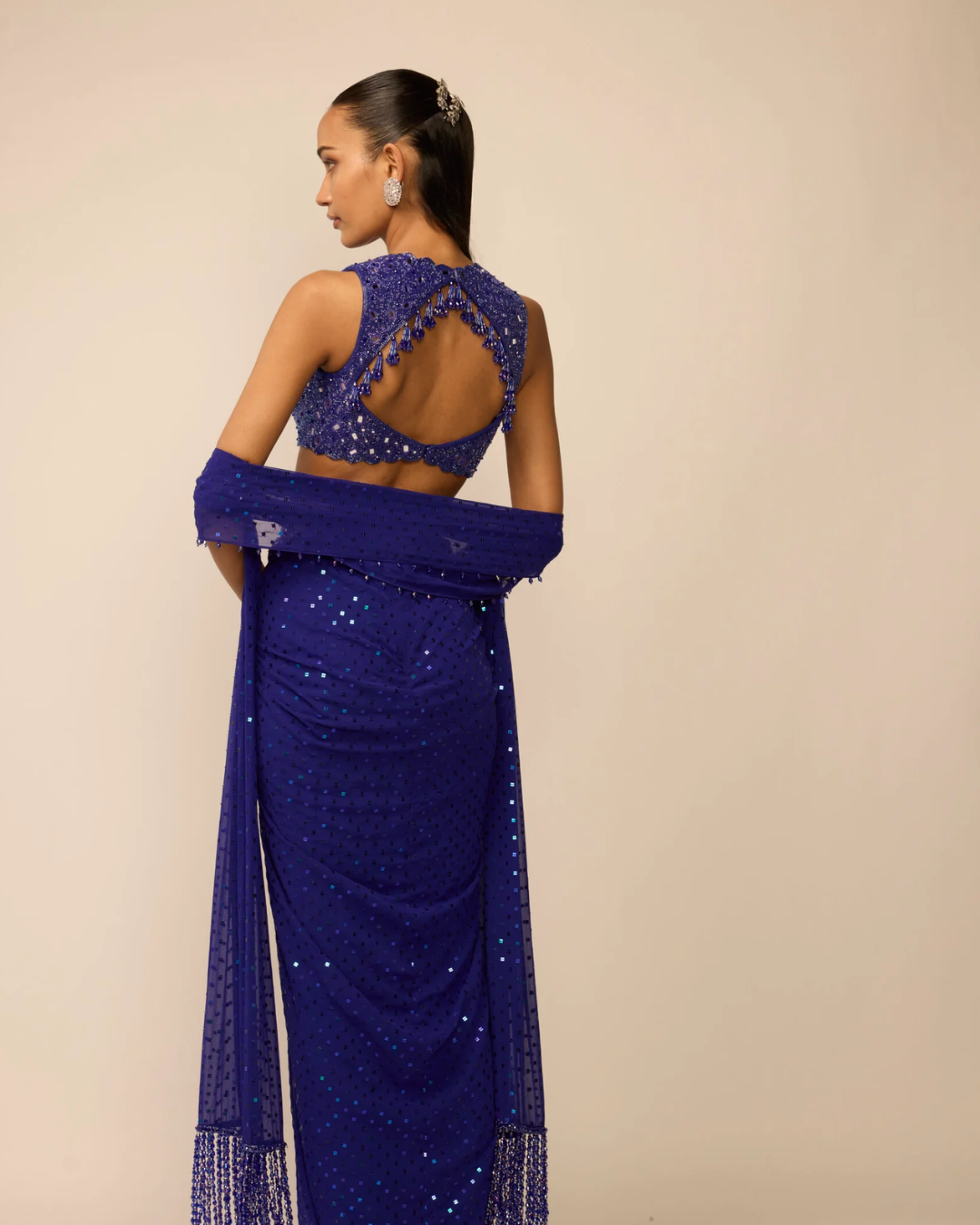 Vvani Vats - Cocktail Blue Sequins Embroidered Draped Skirt Set From Ziya