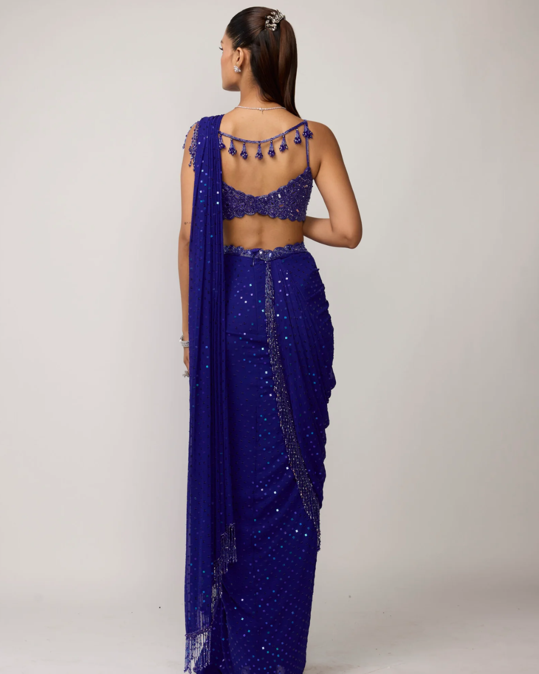 Vvani Vats - Cocktail Blue Sequins Embroidered Saree Set From Ziya