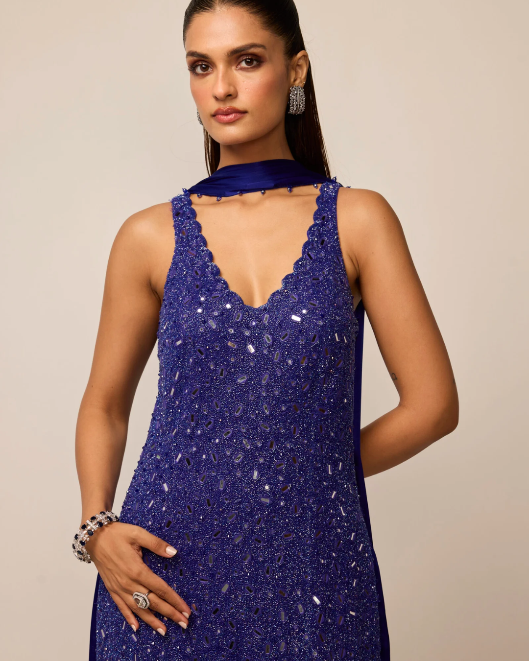 Vvani Vats - Cocktail Blue V Neck Kurta Set From Ziya