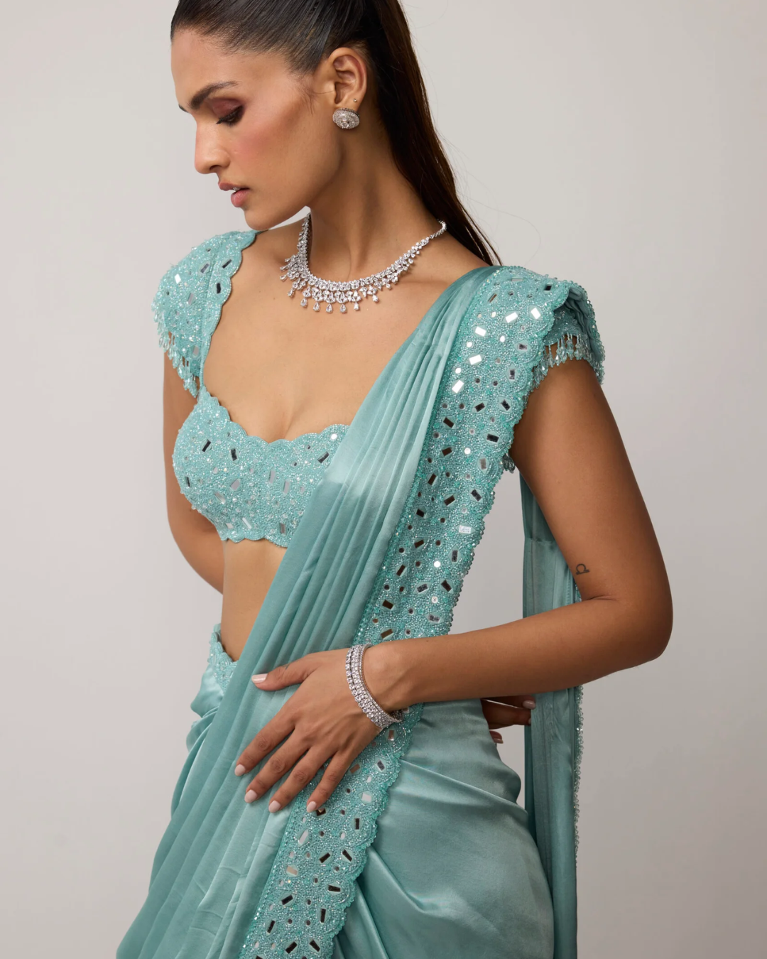 Vvani Vats - Powder Blue Draped Saree Set From Ziya