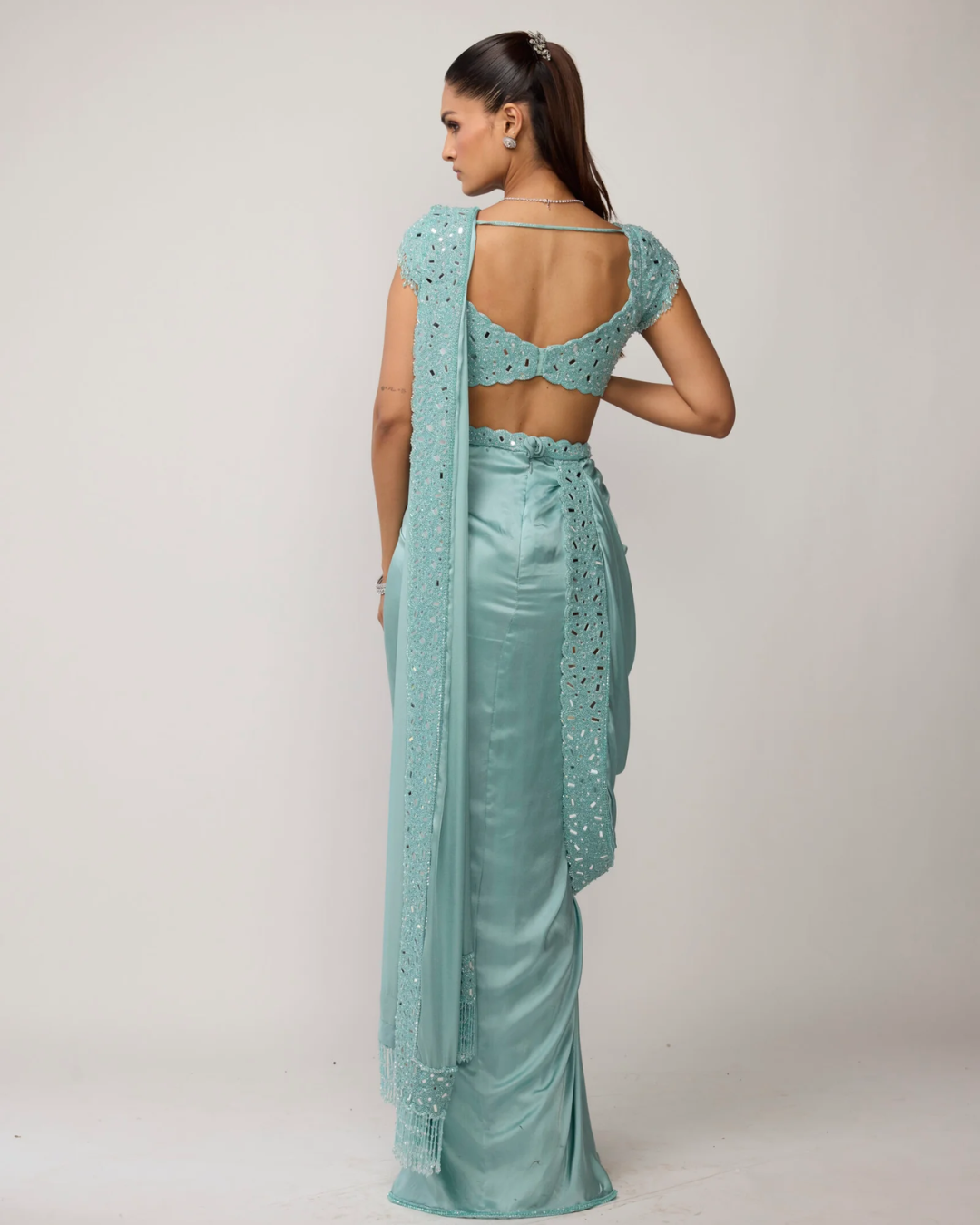 Vvani Vats - Powder Blue Draped Saree Set From Ziya
