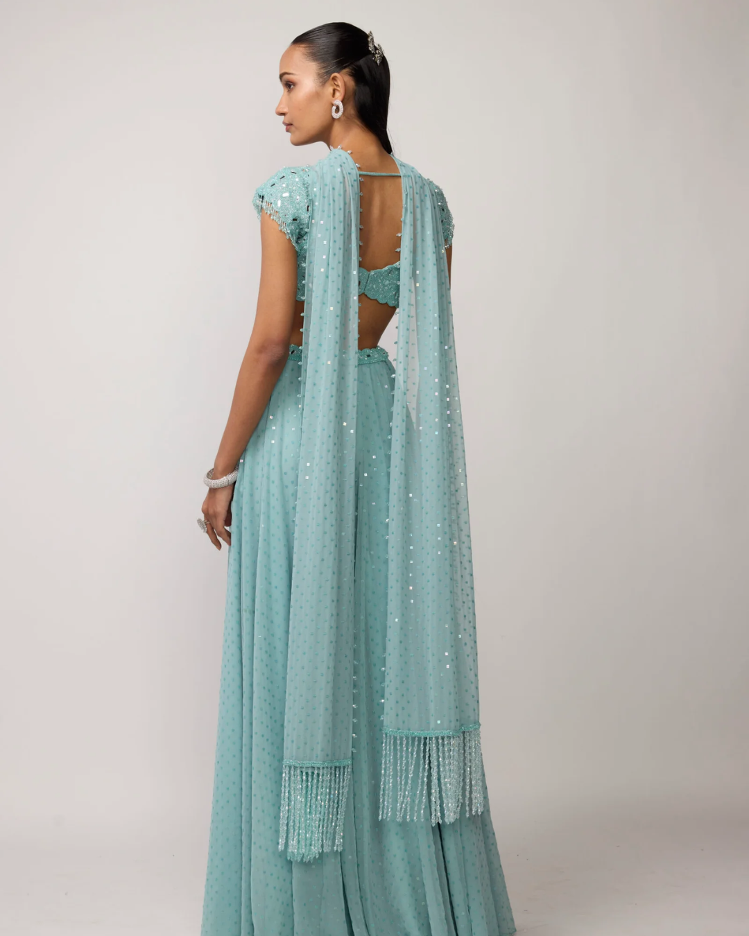 Vvani Vats - Powder Blue Geogette Skirt Set From Ziya