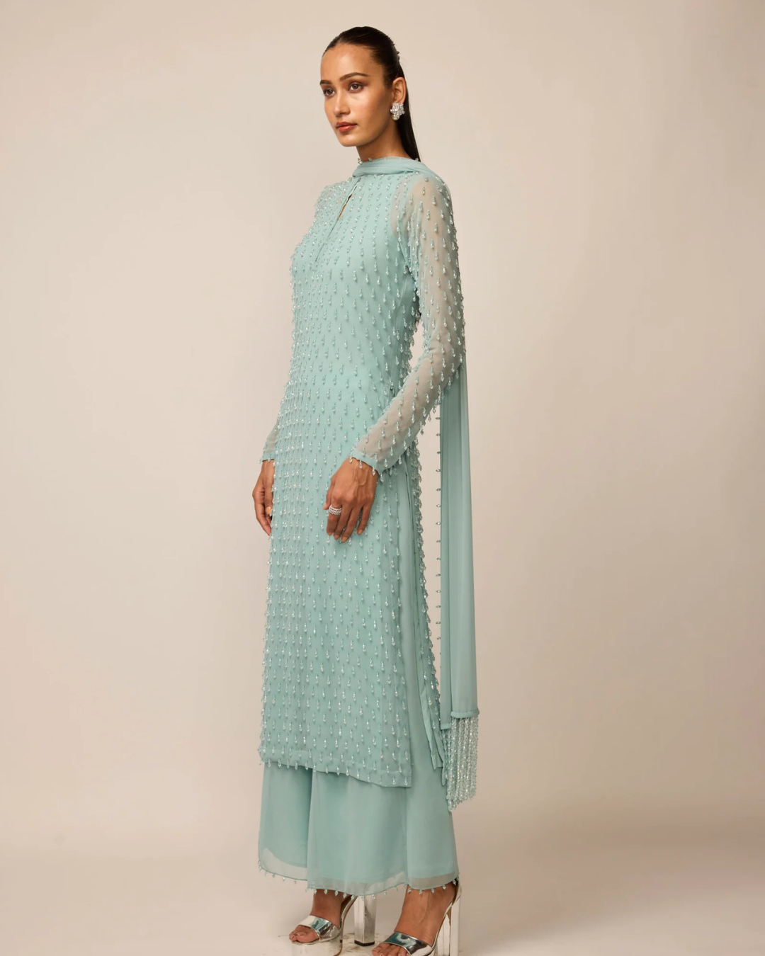 Vvani Vats - Powder Blue Pearl Drop Kurta Set From Ziya