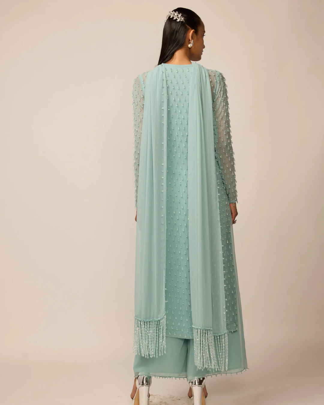 Vvani Vats - Powder Blue Pearl Drop Kurta Set From Ziya