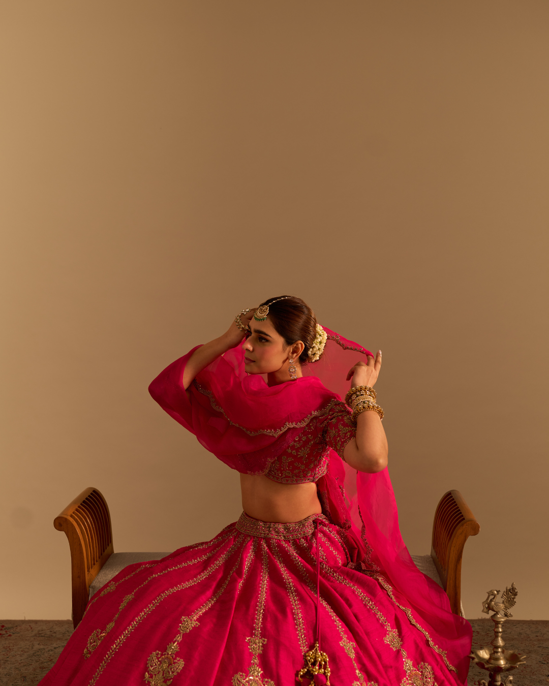 Sheetal Batra - Naazila - Dabka Zardozi Embroidered Raw Silk Hotpink Lehenga Set From Naazkat