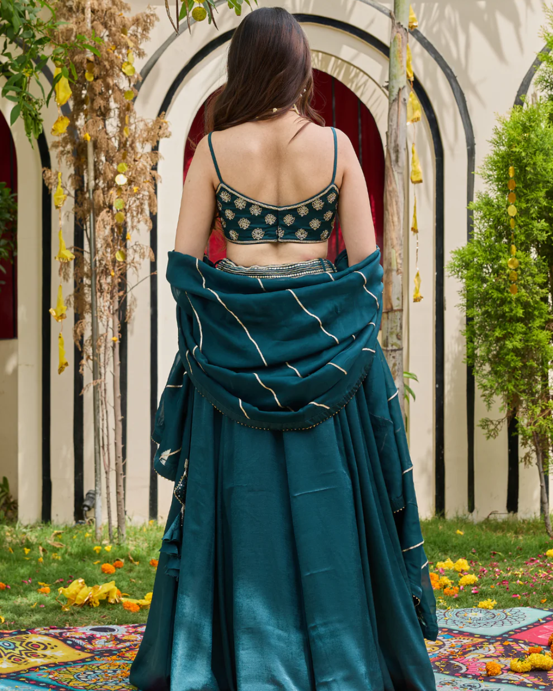 Deepika Chadha - Emerald Zardosi Bustier & Shimmering Crepe Lehenga Set From Heer