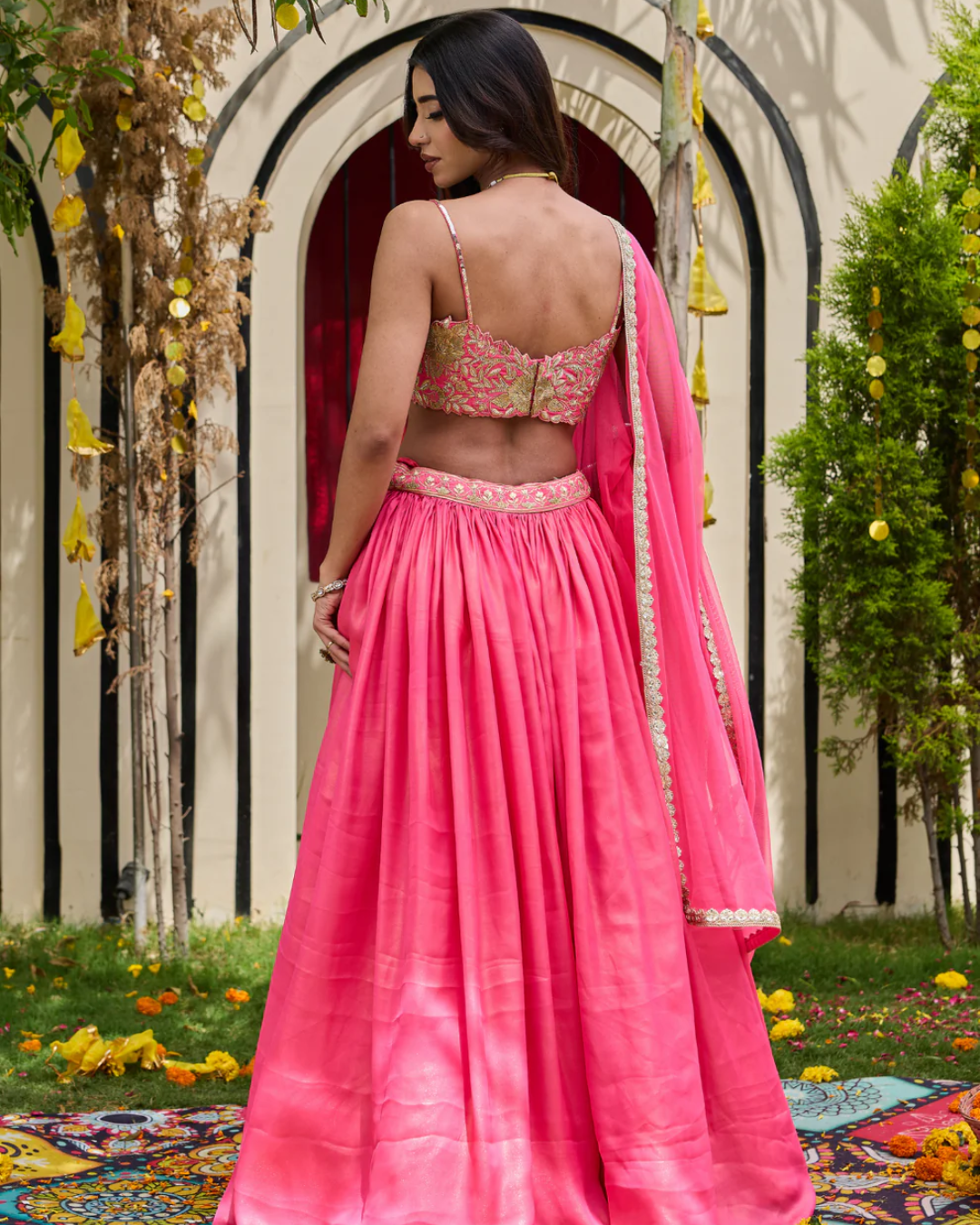 Deepika Chadha - Pink Shimmer Bustier & Georgette Lehenga Set From Heer