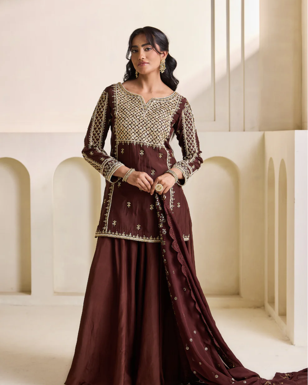 Deepika Chadha - Brown embroidery kurti set From Heer