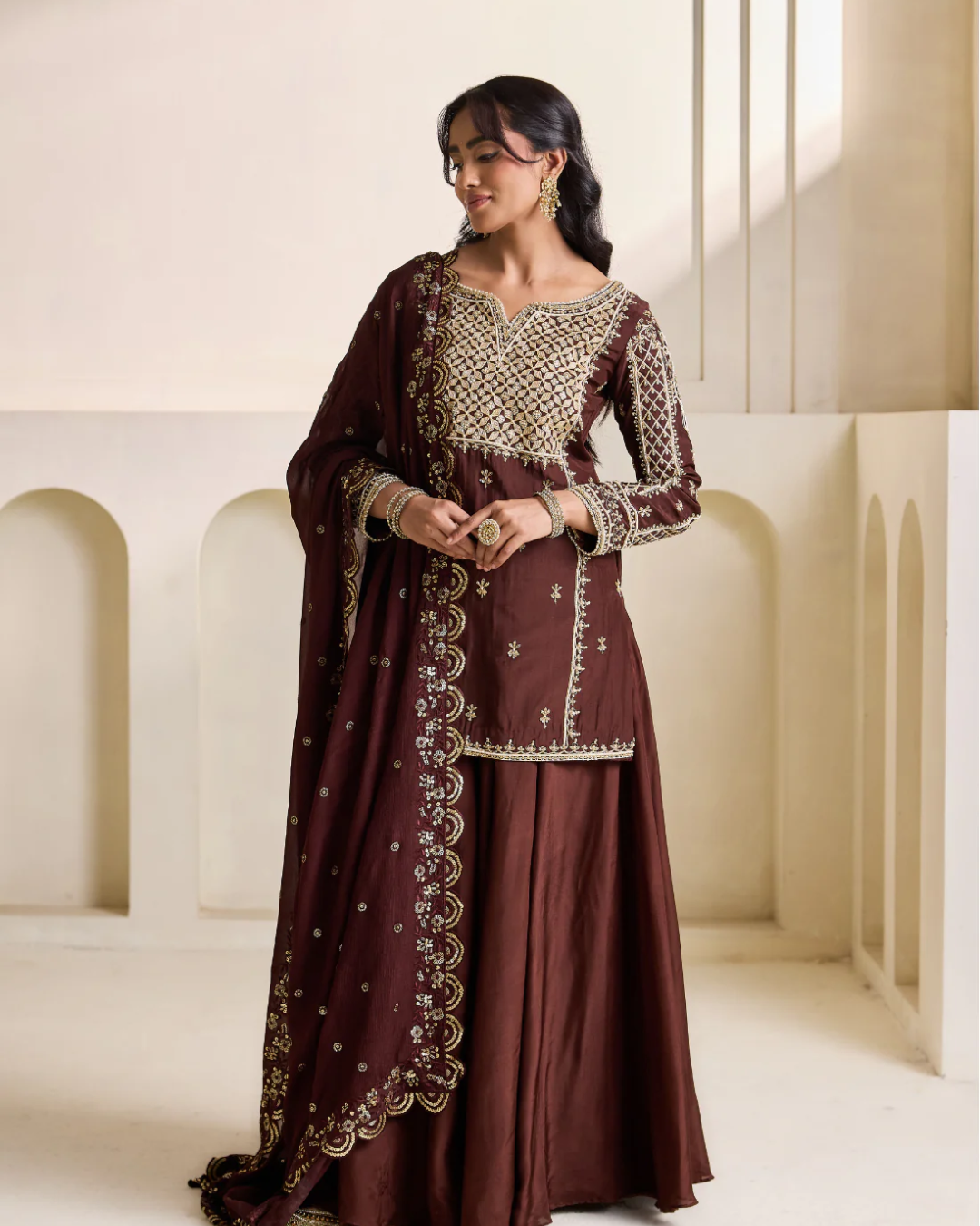 Deepika Chadha - Brown embroidery kurti set From Heer