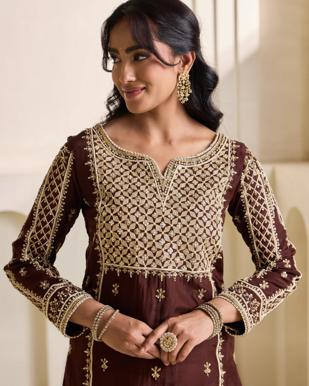 Deepika Chadha - Brown embroidery kurti set From Heer