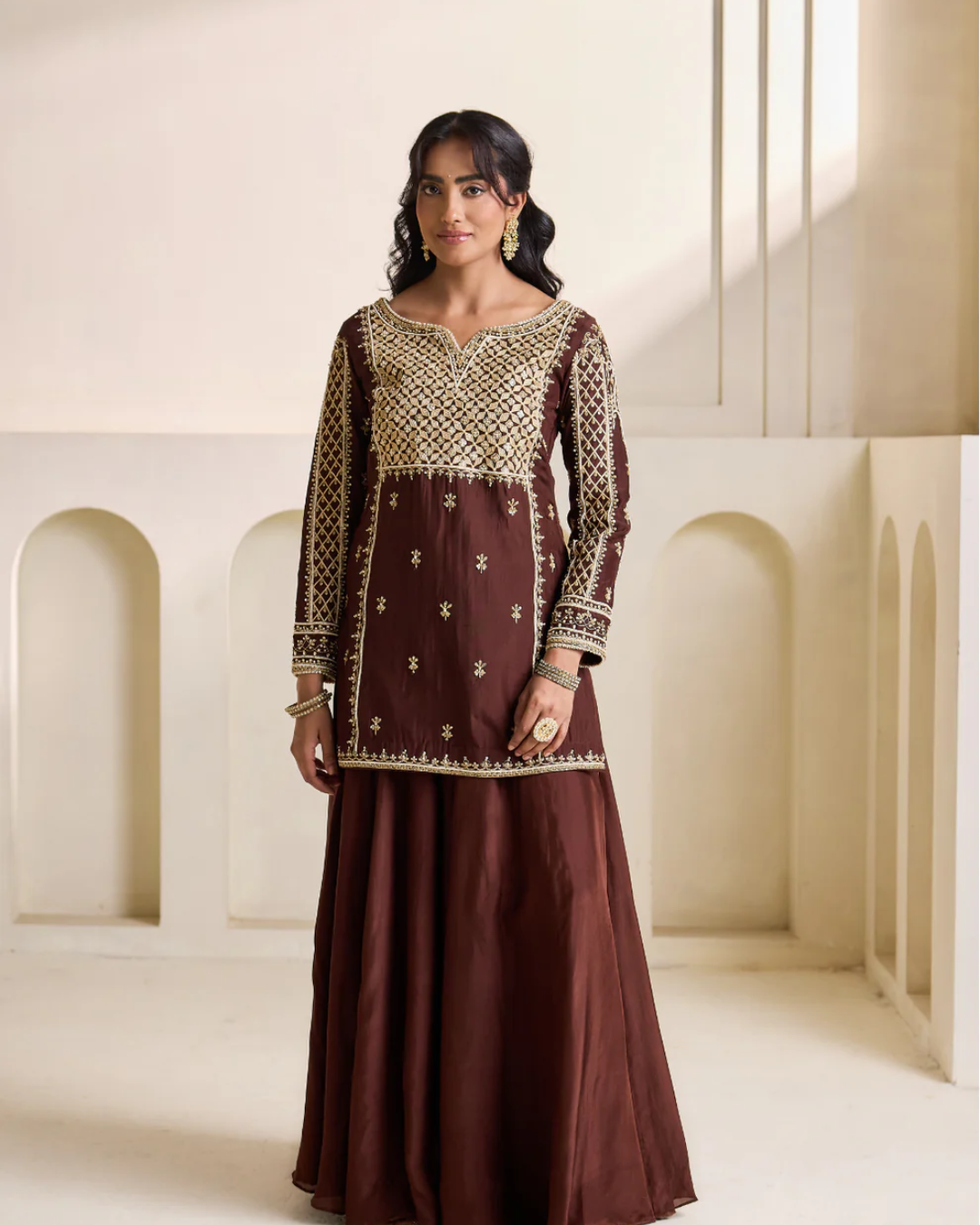 Deepika Chadha - Brown embroidery kurti set From Heer