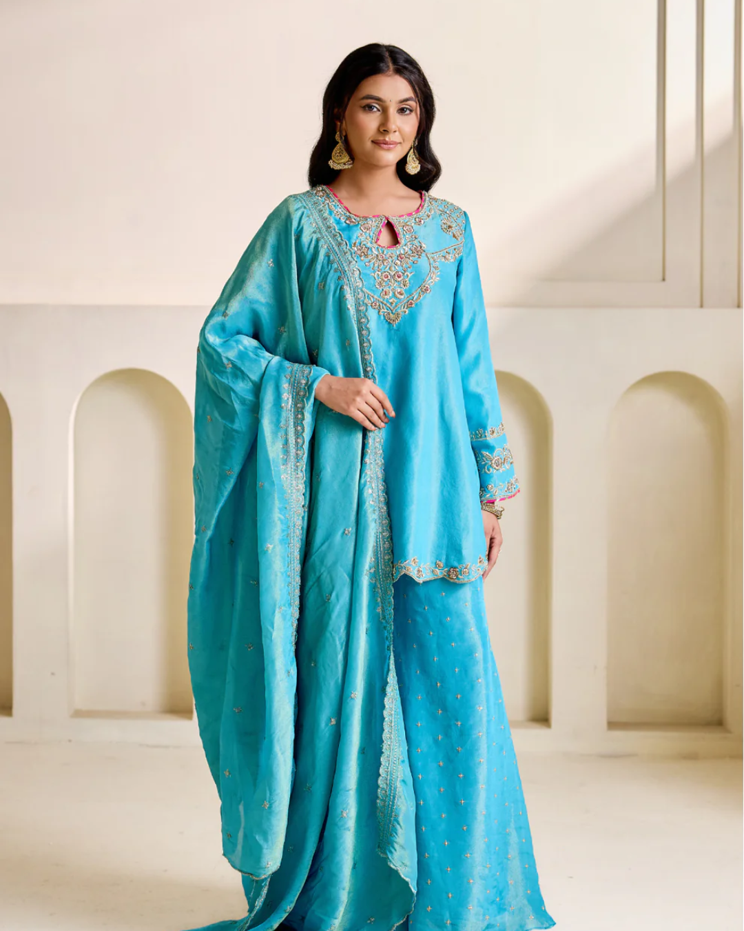 Deepika Chadha - Sky blue embroidery kurti set From Heer