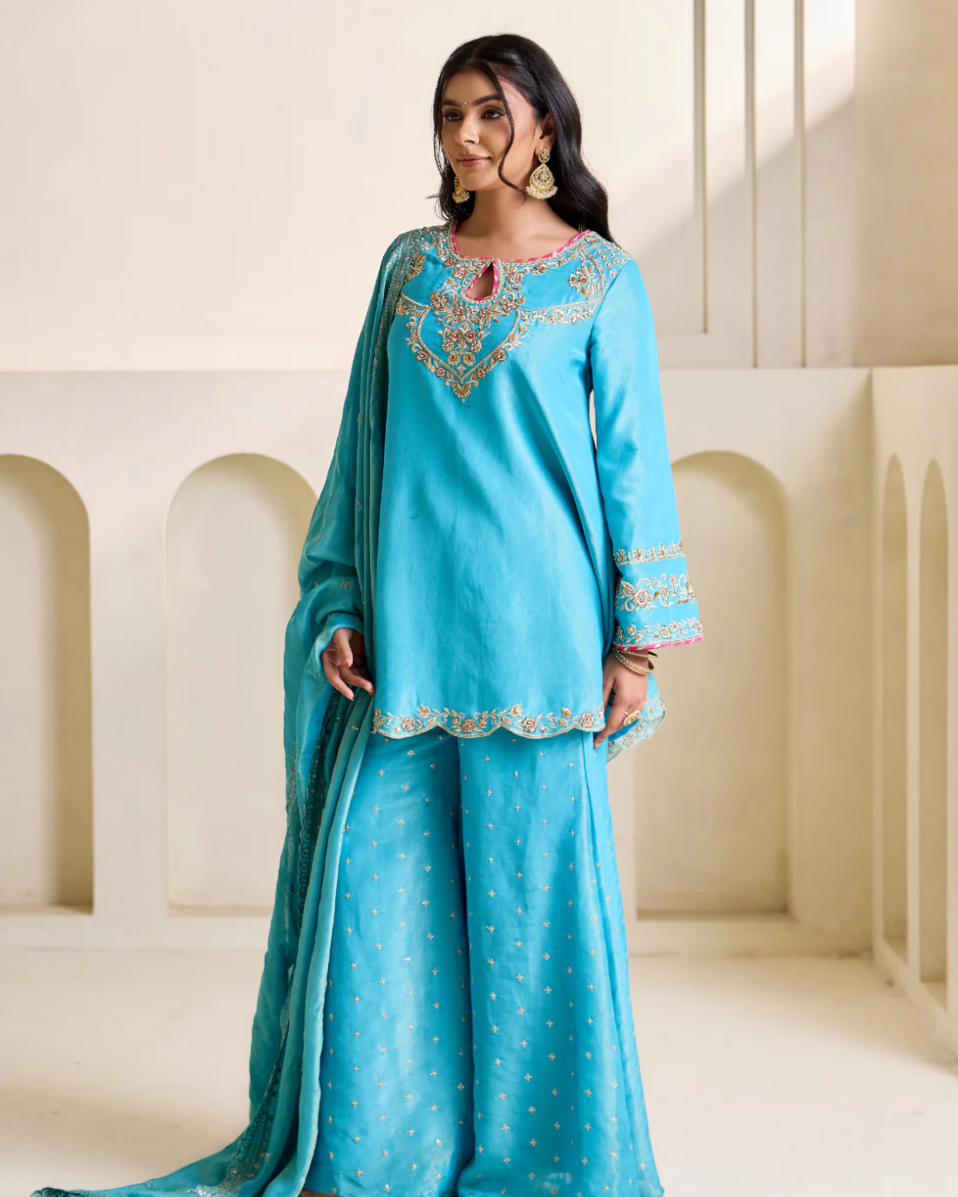 Deepika Chadha - Sky blue embroidery kurti set From Heer