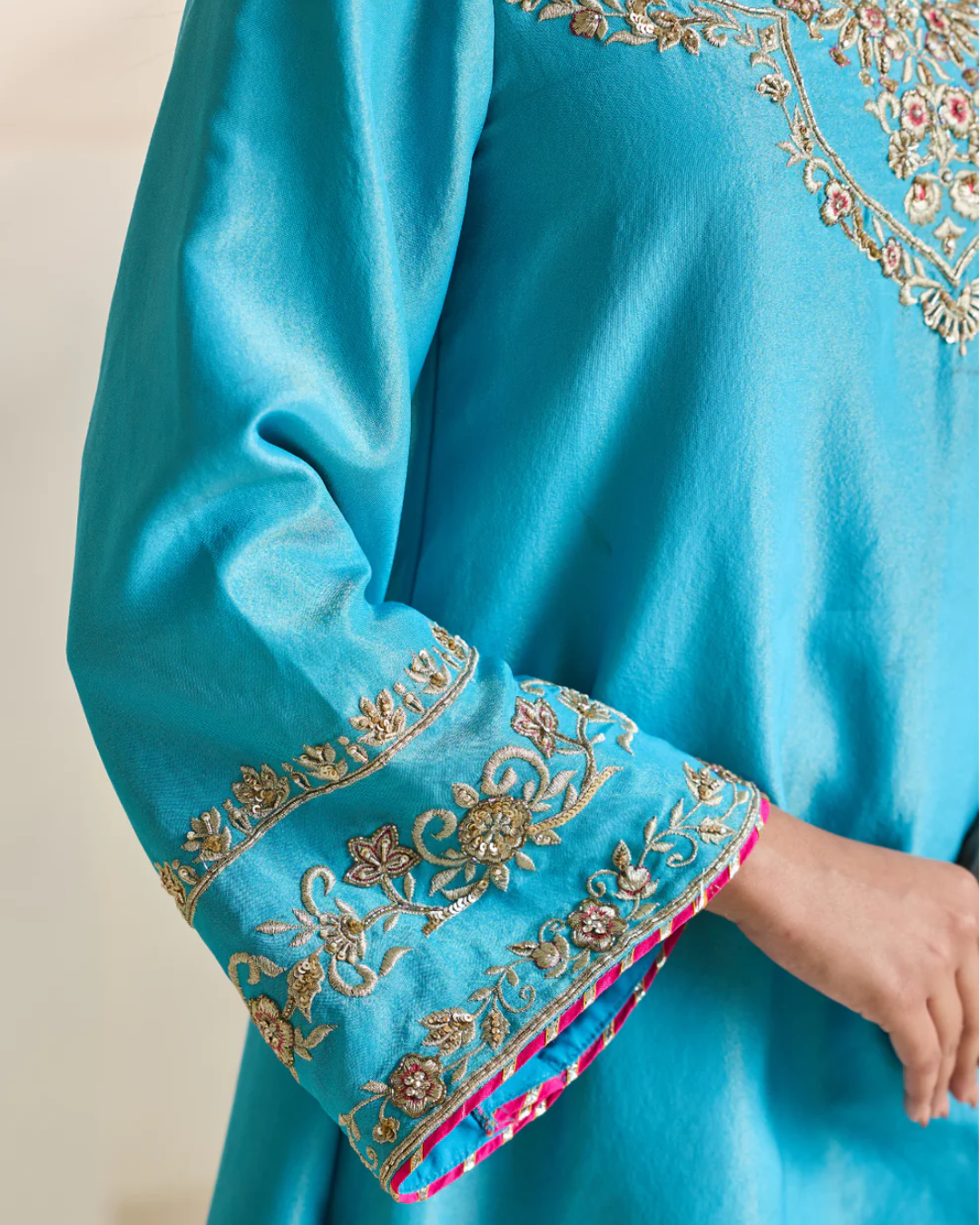 Deepika Chadha - Sky blue embroidery kurti set From Heer