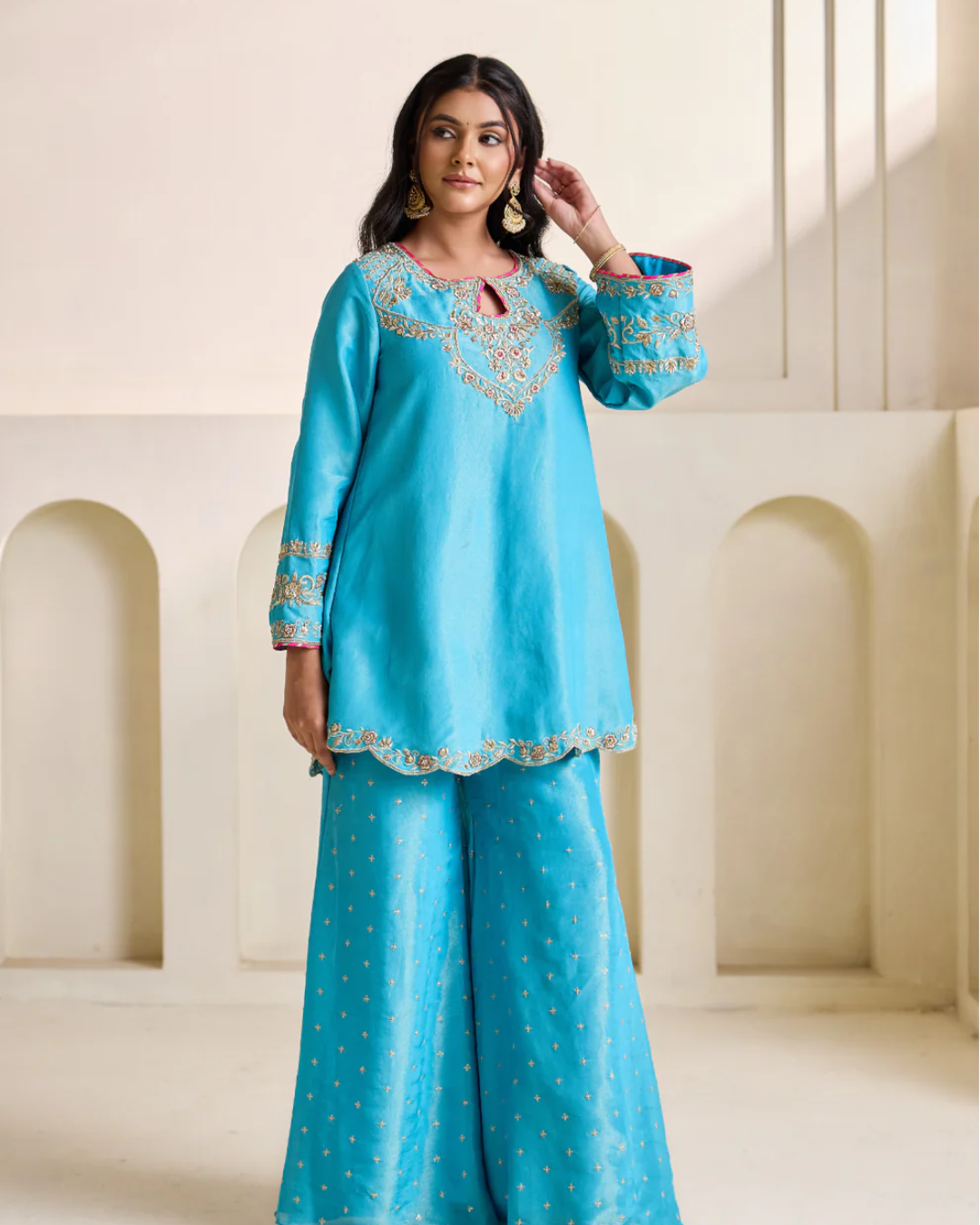 Deepika Chadha - Sky blue embroidery kurti set From Heer