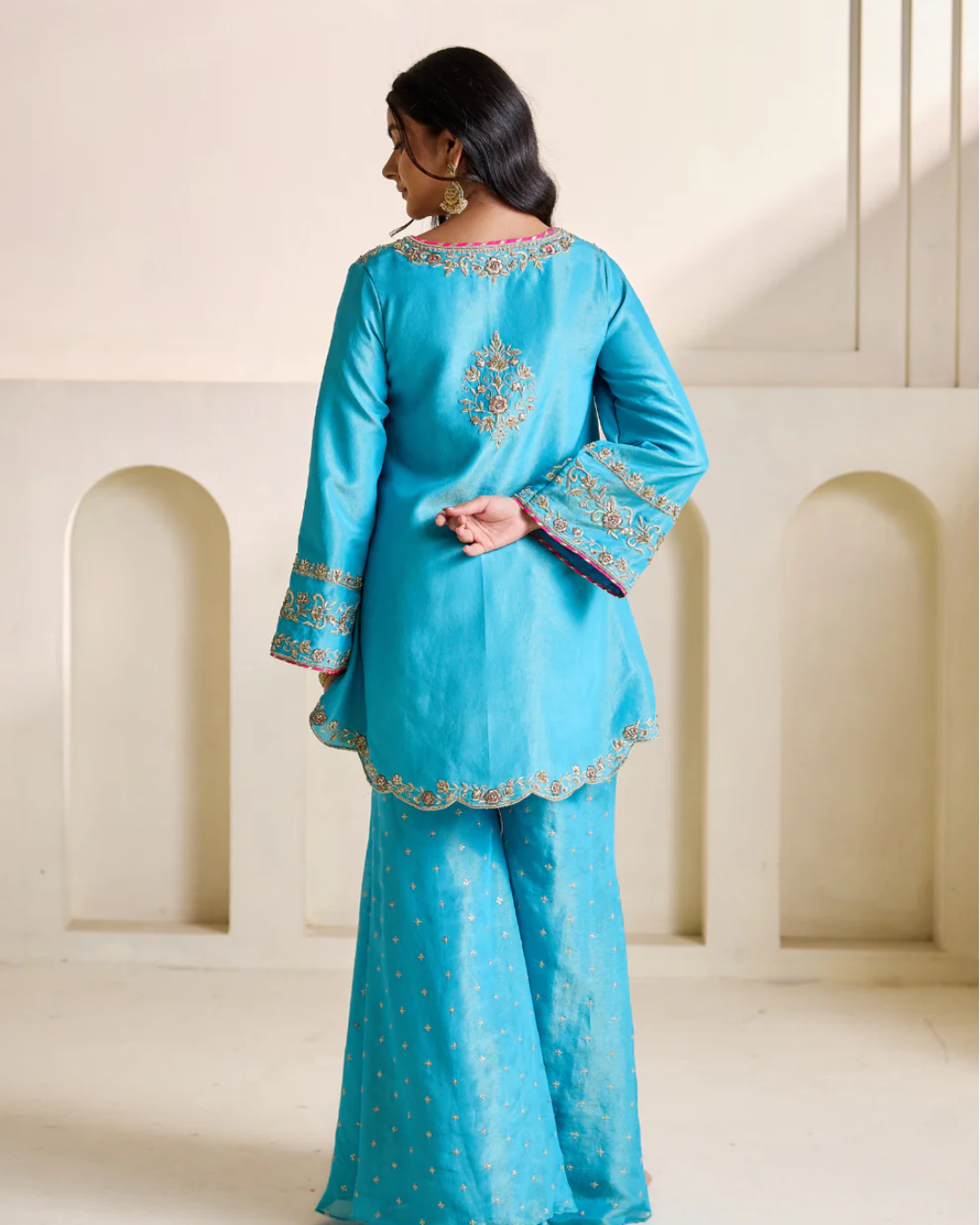 Deepika Chadha - Sky blue embroidery kurti set From Heer